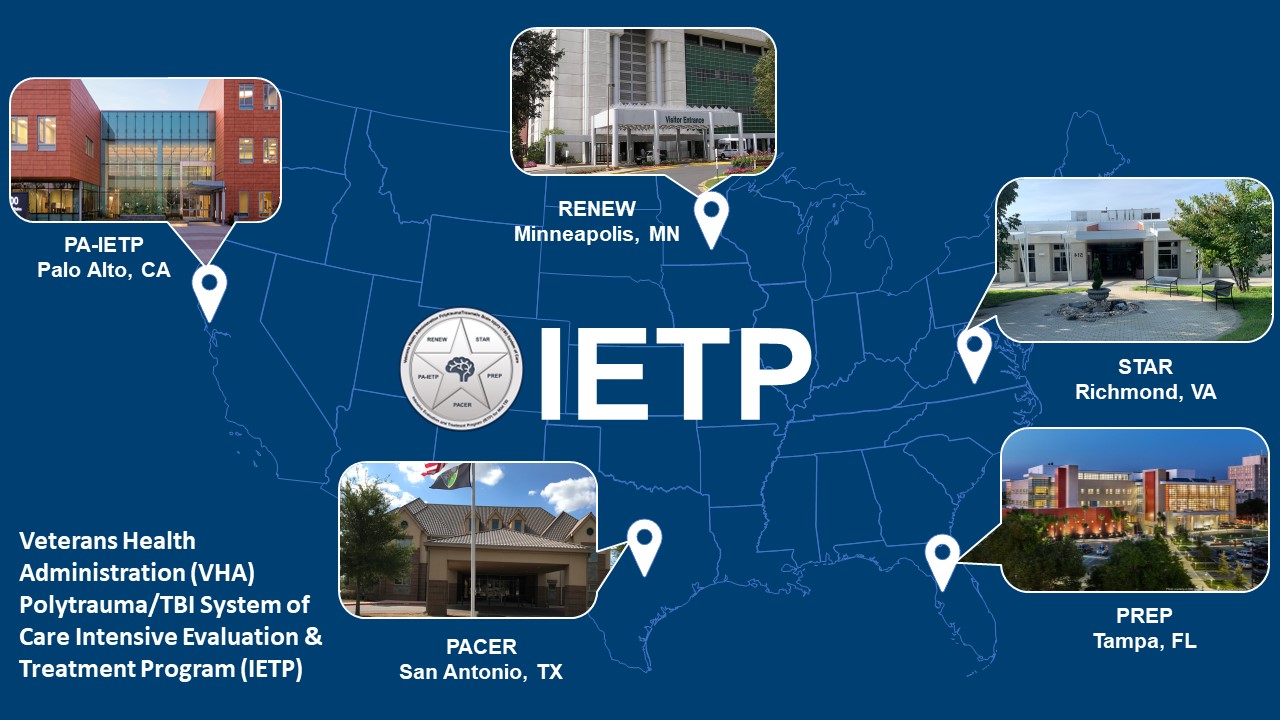 Site map - Polytrauma Rehabilitation Centers (PRCs) in Richmond, VA; Tampa, FL; San Antonio, TX; Palo Alto, CA; and Minneapolis, MN. 